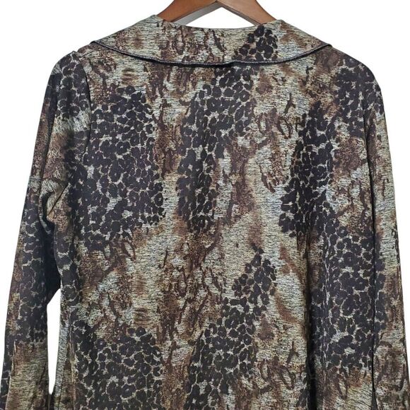 Frazzle Animal Print Ruffle Cardigan Size XL Open Front Liquid Knit Womens - Picture 5 of 8
